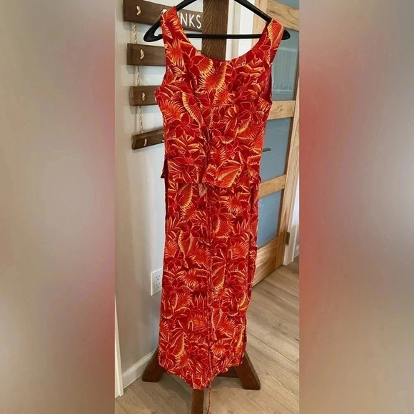 Miss Scarlet Tropical Hawaiian Cruise-wear Sleeveless Slit Maxi Dress 10p EUC - Picture 2 of 12